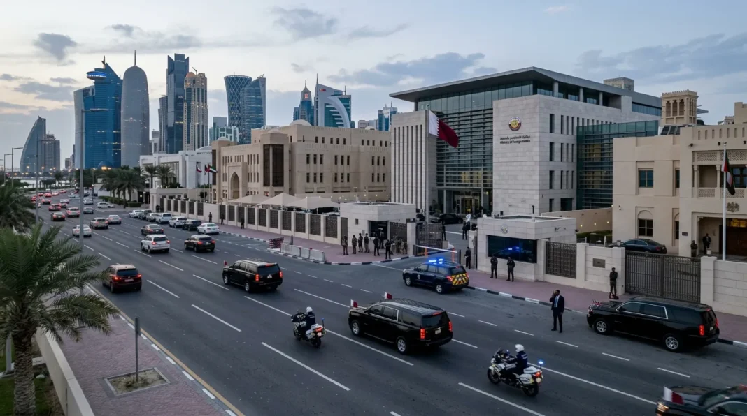 مبانٍ حكومية في العاصمة القطرية الدوحة تعكس أجواء المشهد الدبلوماسي والتوترات الراهنة