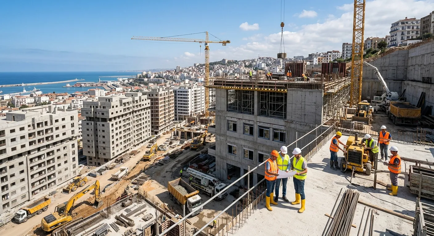 Cezayir'de Golden Square tarafından yürütülen büyük ölçekli bir altyapı ve inşaat projesi şantiyesi