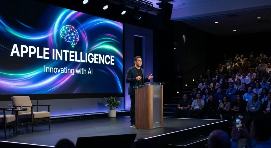 عرض تقديمي في مؤتمر أبل WWDC26 يوضح ميزات الجيل القادم من الذكاء الاصطناعي