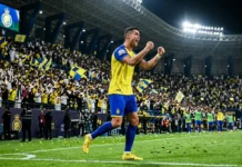 Ronaldo Hits 977 Career Goals: The Race to 1,000 كريستيانو رونالدو مهاجم نادي النصر يحتفل بتسجيل هدف في الدوري السعودي للمحترفين
