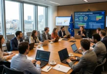EU AI Transparency Rules Take Effect: What to Know قاعة مؤتمرات في الاتحاد الأوروبي تناقش قواعد الشفافية لأنظمة الذكاء الاصطناعي