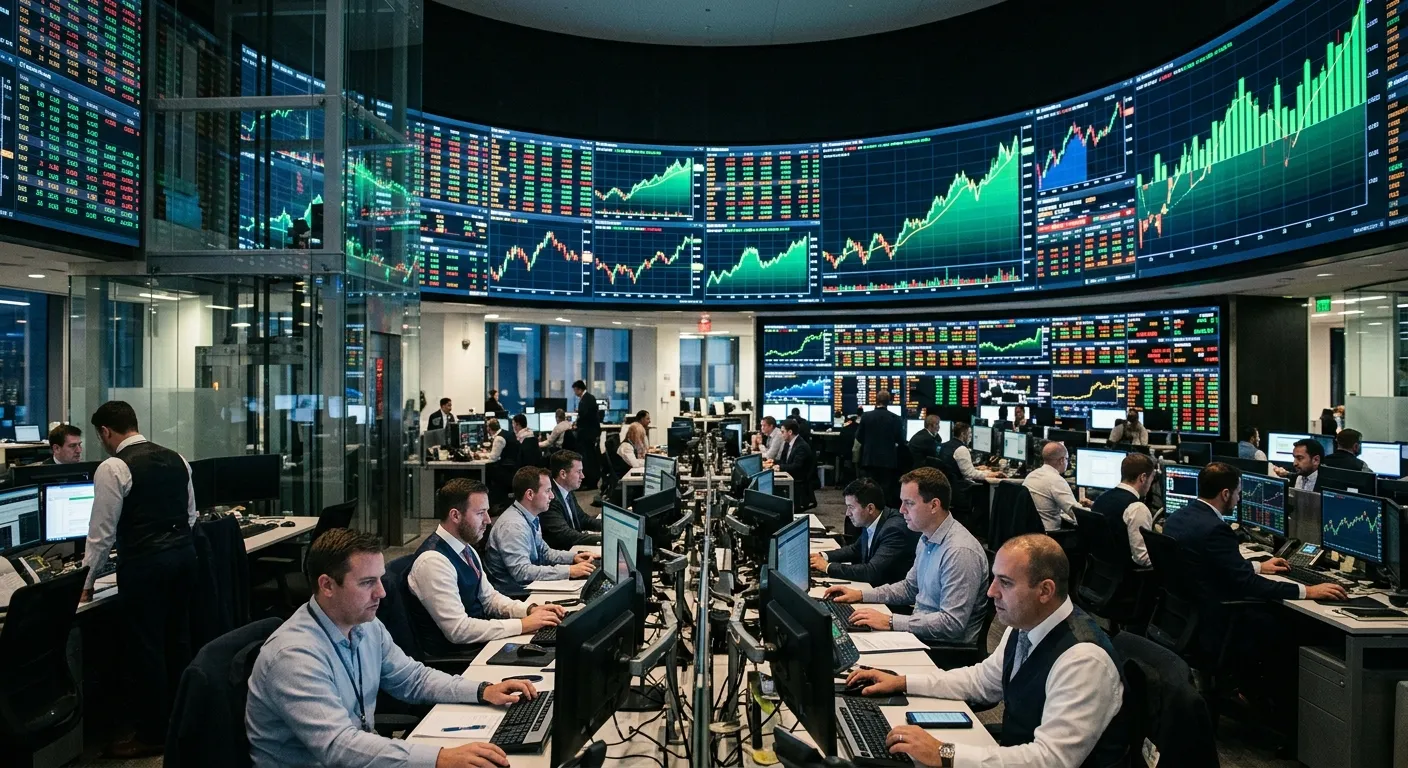 Financial charts and global liquidity data displayed on digital screens in a modern trading environment