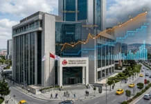 المركزي التركي يرفع توقعات التضخم ويتمسك بالتشديد مبنى البنك المركزي التركي ومؤشرات اقتصادية تعكس توقعات التضخم والسياسة النقدية